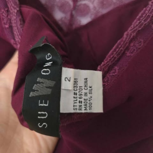 Sue wong Maroon Floral Maxi Dress 100% Silk with free pink silk shall - Picture 9 of 13